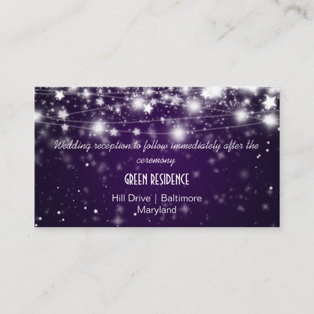 Tarjeta De Recepción Elegantes Estrellas brillantes Boda púrpura Insert (Anverso)
