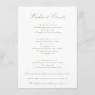 Tarjeta De Recepción Elegantes eventos de fin de semana Sage Green Boda