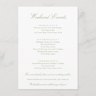 Tarjeta De Recepción Elegantes eventos de fin de semana Sage Green Boda