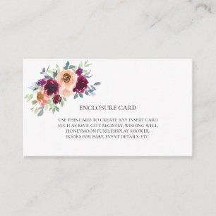 TARJETA DE RECEPCIÓN ELEGANTES FLORALES ACUARELA BOHO TONO ROSADO VINO