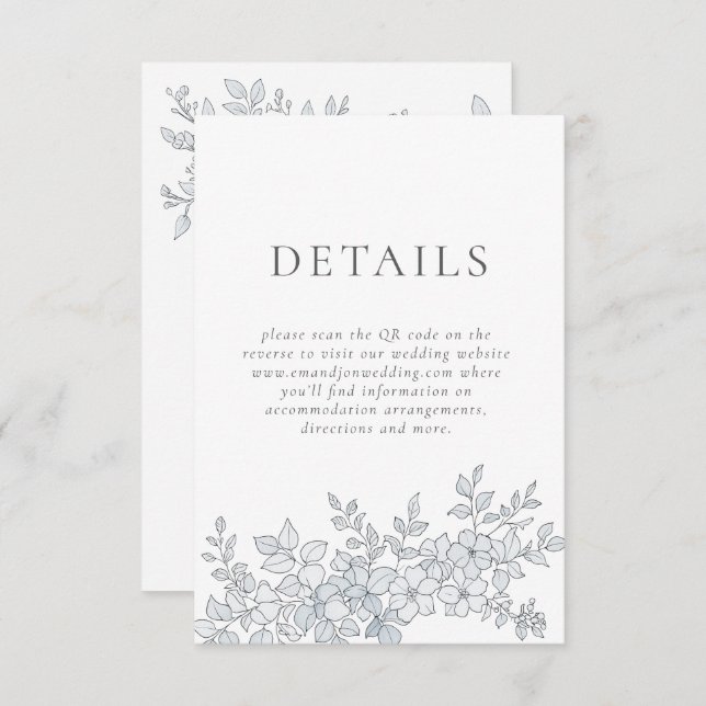 Tarjeta De Recepción Elegantes Florales Gris Detalles del Boda de códig (Anverso / Reverso)