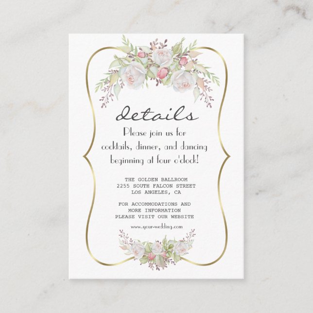 Tarjeta De Recepción Elegantes flores blancas detalles de Boda de la Ma (Anverso)