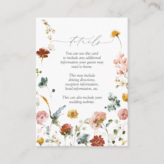 Tarjeta De Recepción Elegantes flores de jardín acuarela Boda detalles (Anverso)