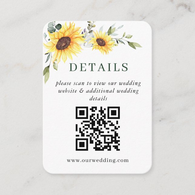 Tarjeta De Recepción Elegantes girasoles Eucalyptus Boda QR DETAILS (Anverso)