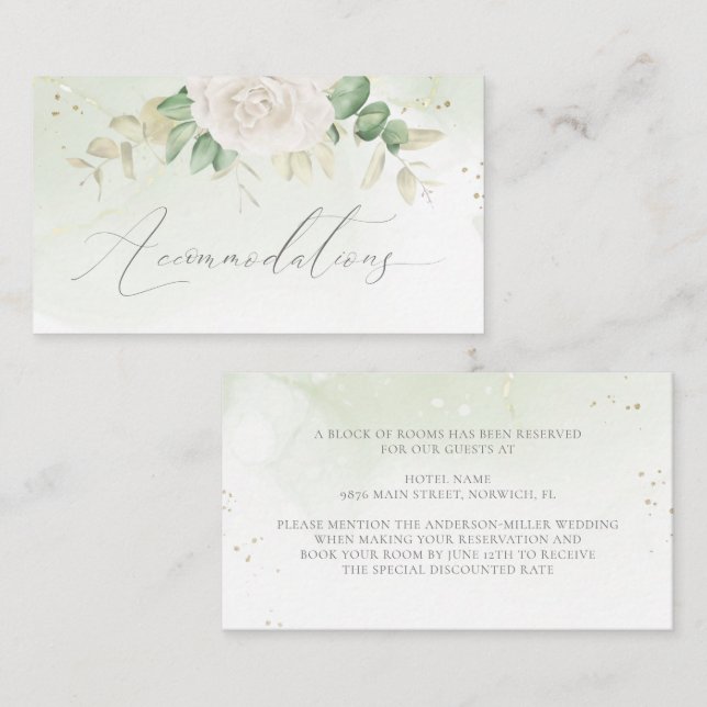 Tarjeta De Recepción Elegantes habitaciones Bodas con vegetación floral (Anverso / Reverso)
