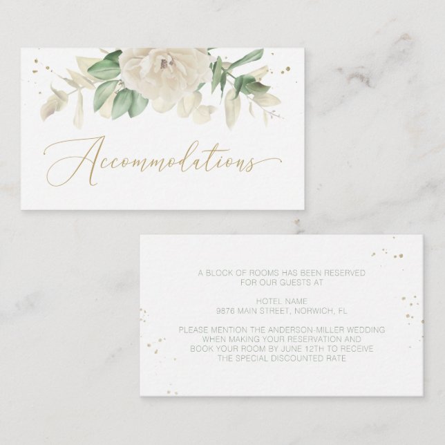 Tarjeta De Recepción Elegantes habitaciones Bodas con vegetación floral (Anverso / Reverso)
