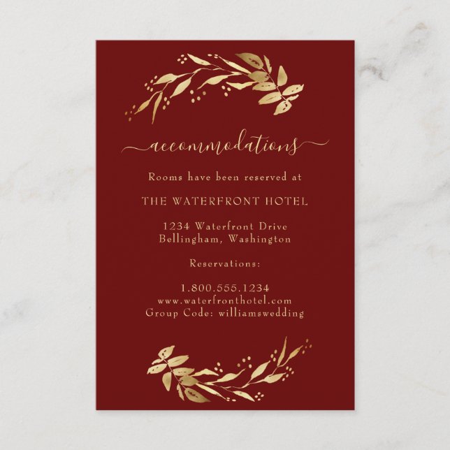 Tarjeta De Recepción Elegantes habitaciones Bodas de oro de Borgoña (Anverso)