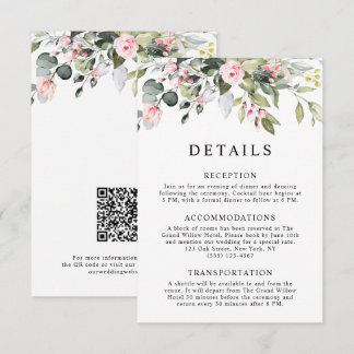 Tarjeta De Recepción Elegantes Hojas de Eucalipto Floral Código QR Boda