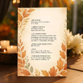 Tarjeta De Recepción Elegantes hojas y pampas boda otoño otoño otoño ot