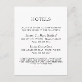 Tarjeta De Recepción Elegantes hoteles Boda blanco y negro