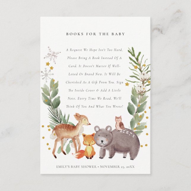 Tarjeta De Recepción Elegantes libros de animales de bosque para Baby S (Anverso)