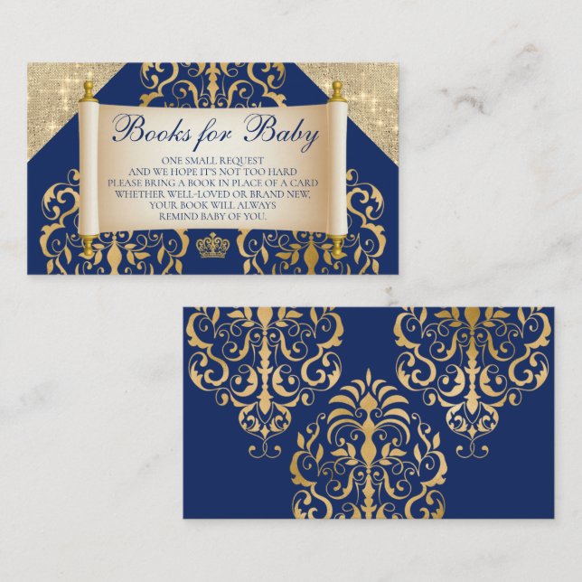 Tarjeta De Recepción Elegantes Libros De Baby Shower Del Príncipe Real  (Anverso / Reverso)