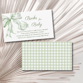 Tarjeta De Recepción Elegantes libros de Baby Shower Sage Green Bow par