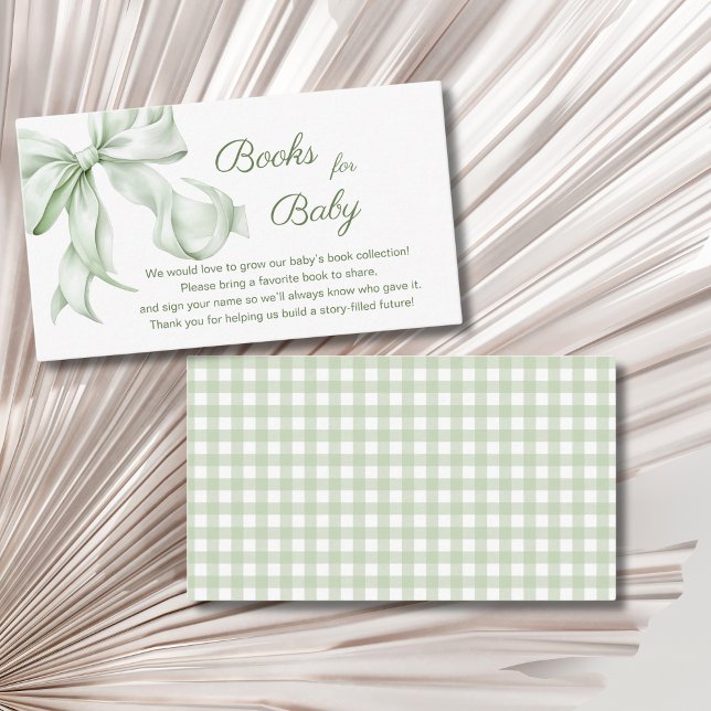 Tarjeta De Recepción Elegantes libros de Baby Shower Sage Green Bow par (Subido por el creador)