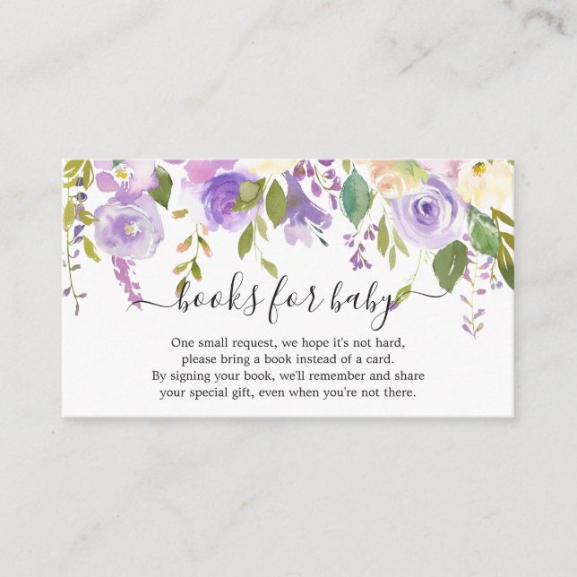 Tarjeta De Recepción Elegantes libros de Chicas morados de flores para  (Anverso)
