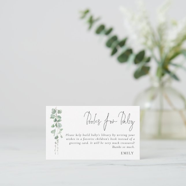 Tarjeta De Recepción Elegantes Libros De Guión De Eucalyptus Para Baby  (Anverso de pie)