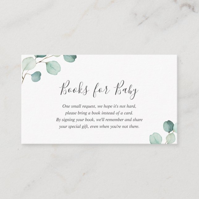 Tarjeta De Recepción Elegantes Libros Eucalyptus de Verdor para Baby Sh (Anverso)