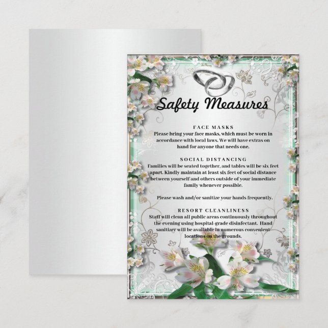 Tarjeta De Recepción Elegantes medidas de seguridad de Bodas florales b (Anverso / Reverso)