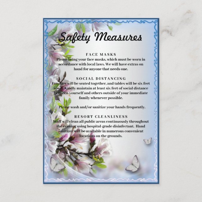 Tarjeta De Recepción Elegantes medidas de seguridad de mariposa floral  (Anverso)
