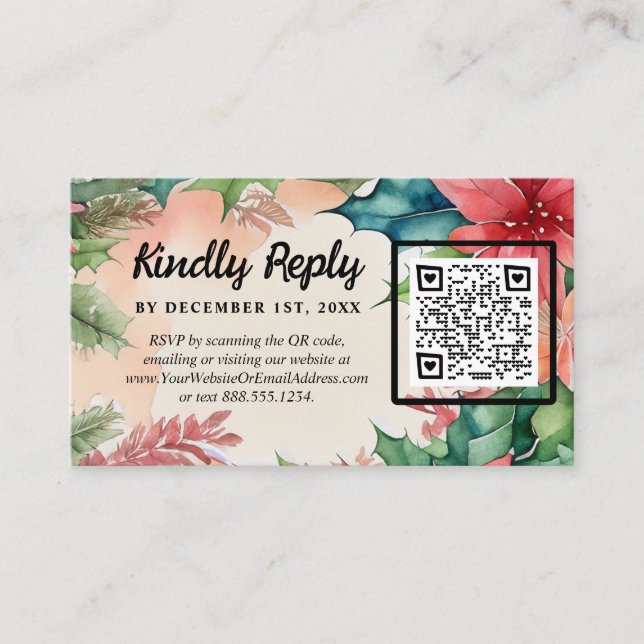 Tarjeta De Recepción Elegantes Navidades de acuarela Wreath Boda (Anverso)