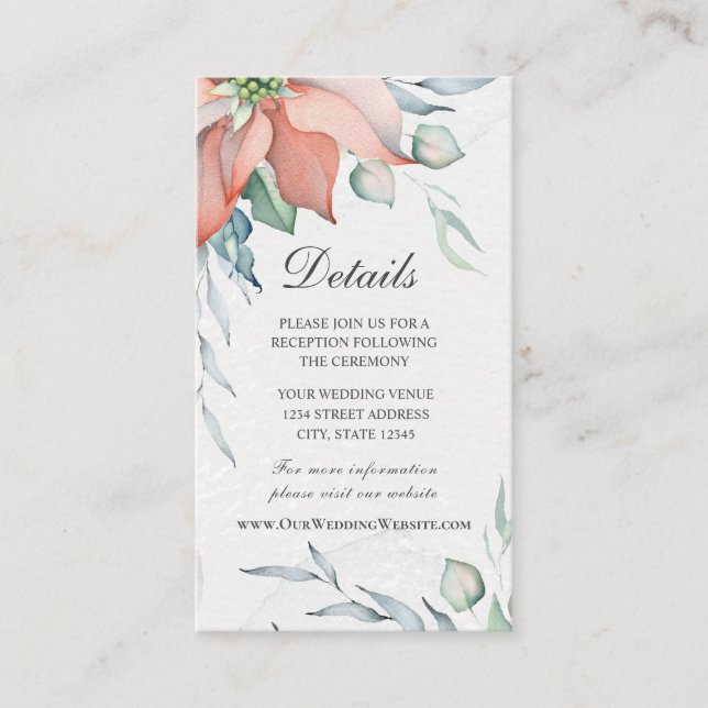 Tarjeta De Recepción Elegantes Navidades de invierno acuarela floral (Anverso)