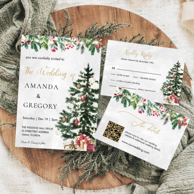 Tarjeta De Recepción Elegantes Navidades Detalles de Boda de Invierno (Subido por el creador)