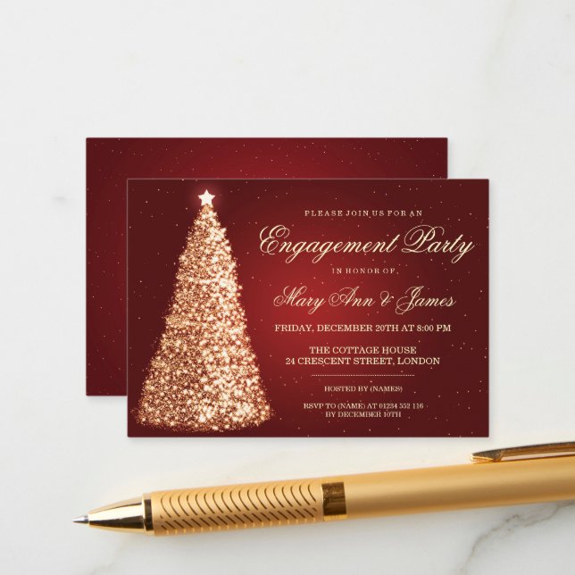 Tarjeta De Recepción Elegantes Navidades Partido de Compromiso del Oro  (Anverso/Reverso In Situ)