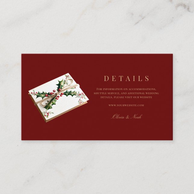 Tarjeta De Recepción Elegantes Navidades rojos decoran detalles Bodas (Anverso)