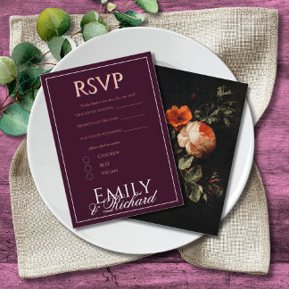 Tarjeta De Recepción Elegantes opciones de comida para RSVP de boda flo
