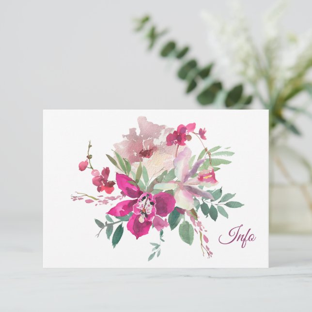 Tarjeta De Recepción Elegantes orquídeas acuarelas y Rosas Boda floral (Anverso de pie)