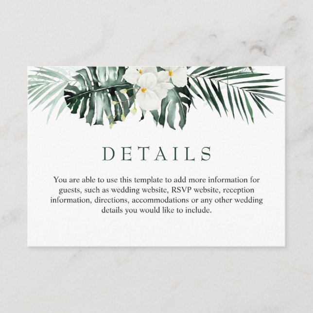 Tarjeta De Recepción Elegantes orquídeas blancas detalles Bodas bohemio (Anverso)