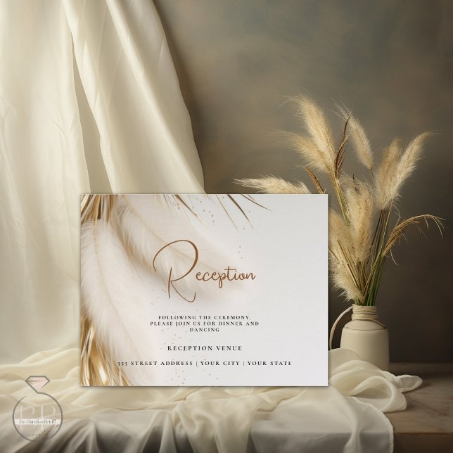 Tarjeta De Recepción Elegantes pampas de oro bohemias después de Fiesta (Subido por el creador)