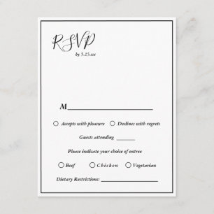 Tarjeta De Recepción Elegantes restricciones alimenticias Bodas moderna