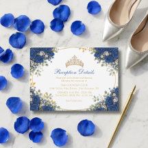 Elegantes Rosas Azules Reales Quinceañera Dorada