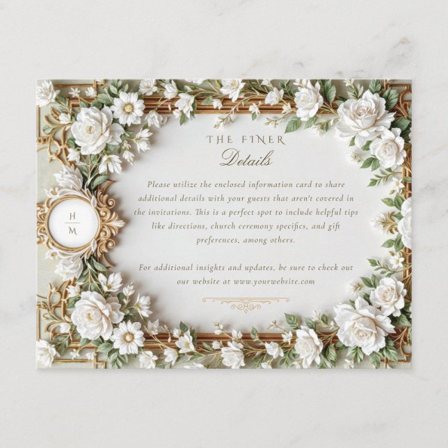 Tarjeta De Recepción Elegantes rosas blancas con falso oro (Anverso)
