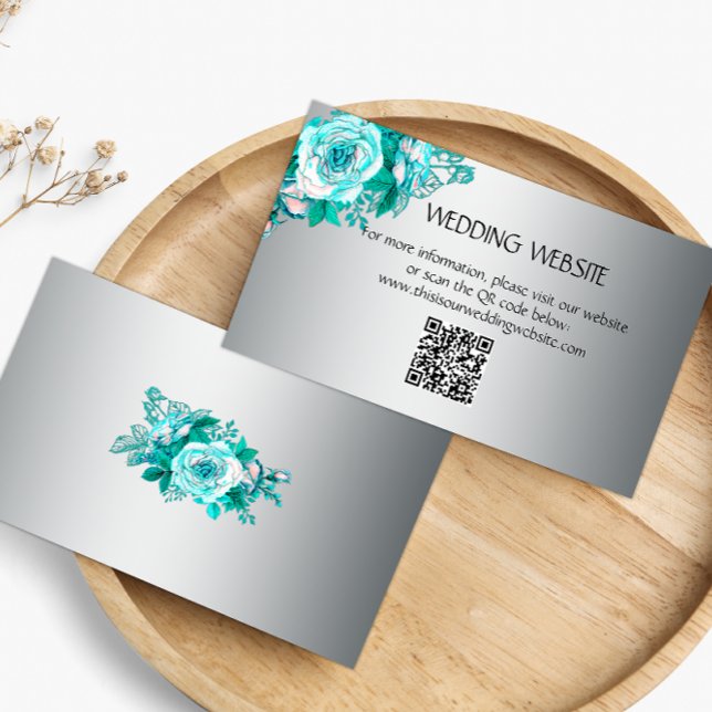 Tarjeta De Recepción Elegantes Rosas de Aqua y sitio web Boda Plateado (Subido por el creador)