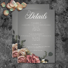 Tarjeta De Recepción Elegantes Rosas de flores blancas rosadas Boda gri