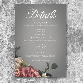 Tarjeta De Recepción Elegantes Rosas de flores blancas rosadas Boda gri