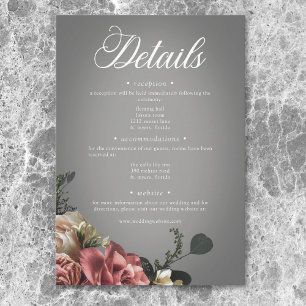 Tarjeta De Recepción Elegantes Rosas de flores blancas rosadas Boda gri