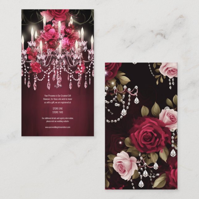 Tarjeta De Recepción Elegantes Rosas florales de Borgoña Boda de candel (Anverso / Reverso)