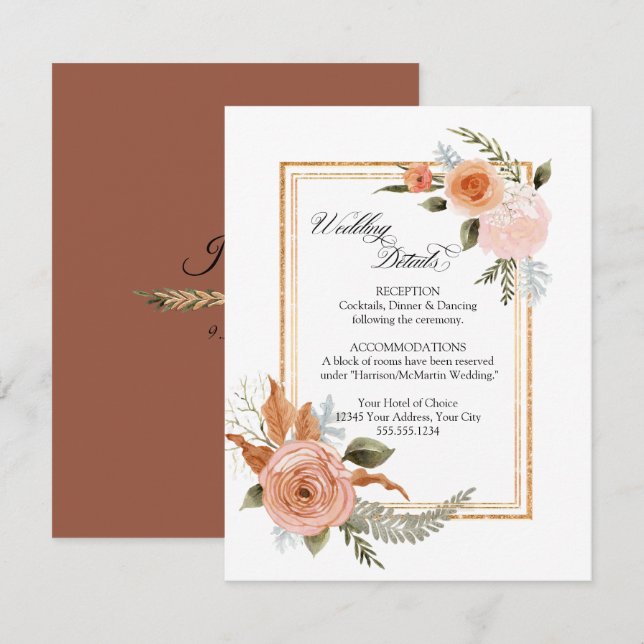 Tarjeta De Recepción Elegantes Rosas florales detalles del Boda Bouquet (Anverso / Reverso)