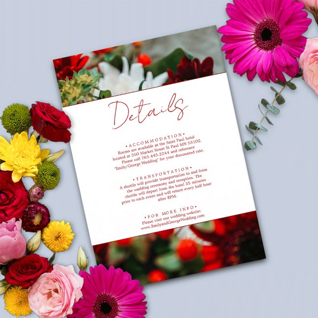 Tarjeta De Recepción Elegantes rosas rojas flores Boda floral Detalles (Subido por el creador)