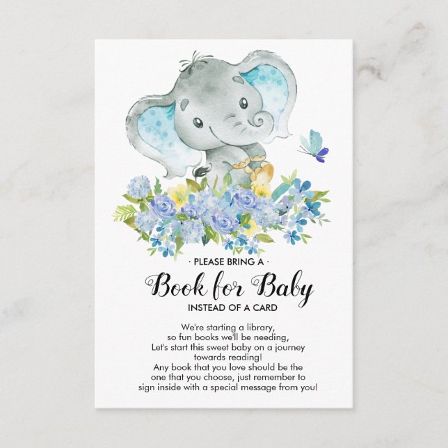 Tarjeta De Recepción Elephant Baby Boy Shower Book for Baby Card (Anverso)