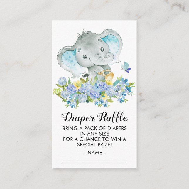 Tarjeta De Recepción Elephant Baby Boys Shower Diaper Raffle Ticket (Anverso)