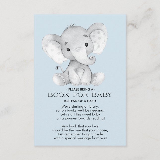 Tarjeta De Recepción Elephant Baby Shower Book for Baby Card (Anverso)
