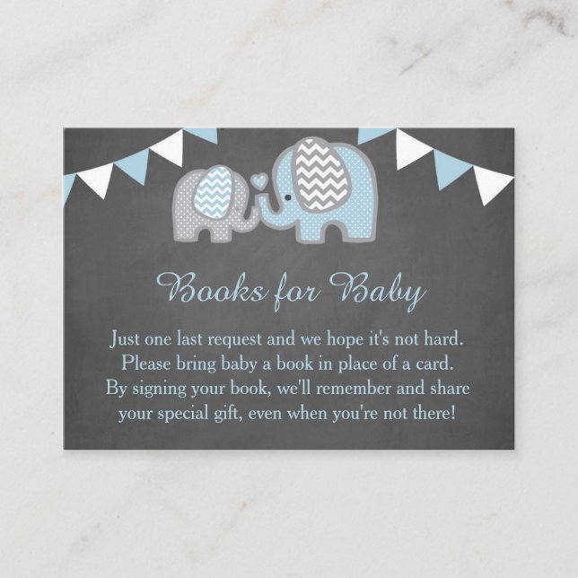 Tarjeta De Recepción Elephant Baby Shower Book Request Boy (Anverso)