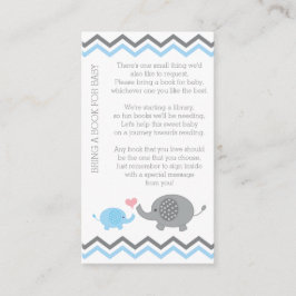 Tarjeta De Recepción Elephant Baby Shower Bring un libro Insert Blue Bo