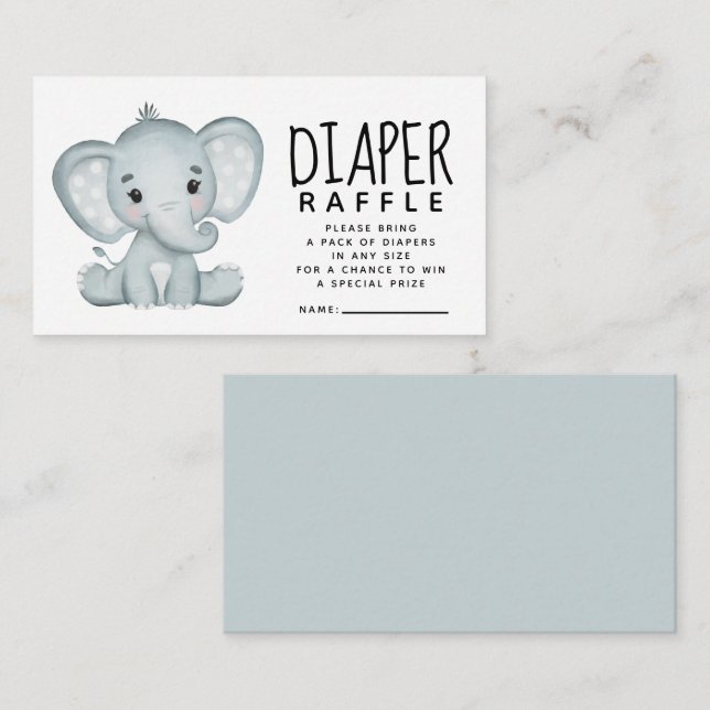Tarjeta De Recepción Elephant Baby Shower Diaper Raffle (Anverso / Reverso)