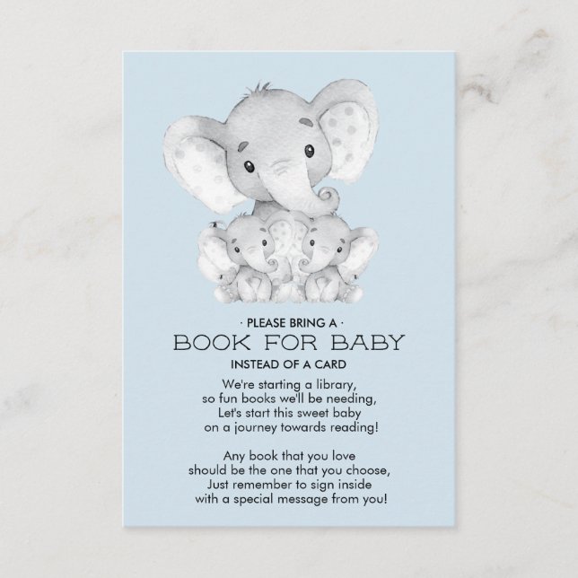 Tarjeta De Recepción Elephant Baby Twins Shower Book for Baby Card (Anverso)