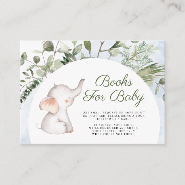 Tarjeta De Recepción Elephant Blue Boy Green Books For Baby (Anverso)